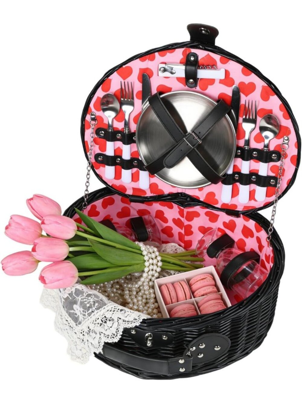 Romantic Heart-Shaped Picnic Basket for 2 | Complete Tableware Set Included